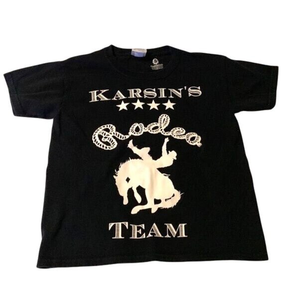 Karsins Rodeo Team Black T-Shirt With "Uncle" Back Print Gildan Ultra Cotton Cus - Picture 1 of 4